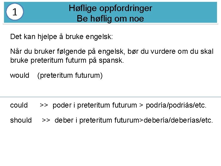 1 Høflige oppfordringer Be høflig om noe Det kan hjelpe å bruke engelsk: Når