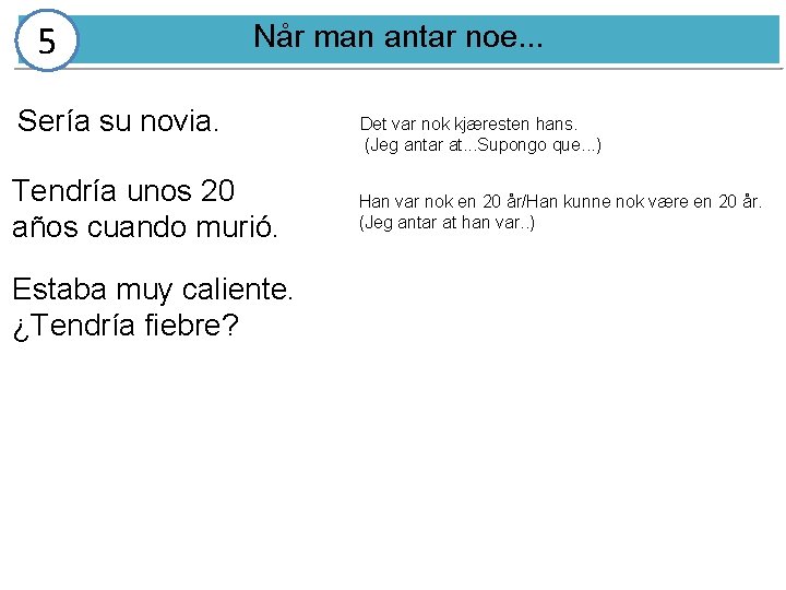 5 Når man antar noe. . . Sería su novia. Tendría unos 20 años