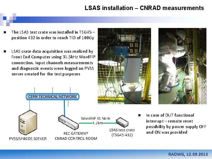 LSAS installation – CNRAD measurements n The LSAS test crate was installed in TSG