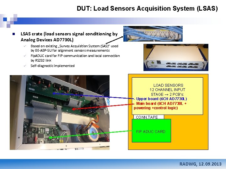 DUT: Load Sensors Acquisition System (LSAS) n LSAS crate (load sensors signal conditioning by