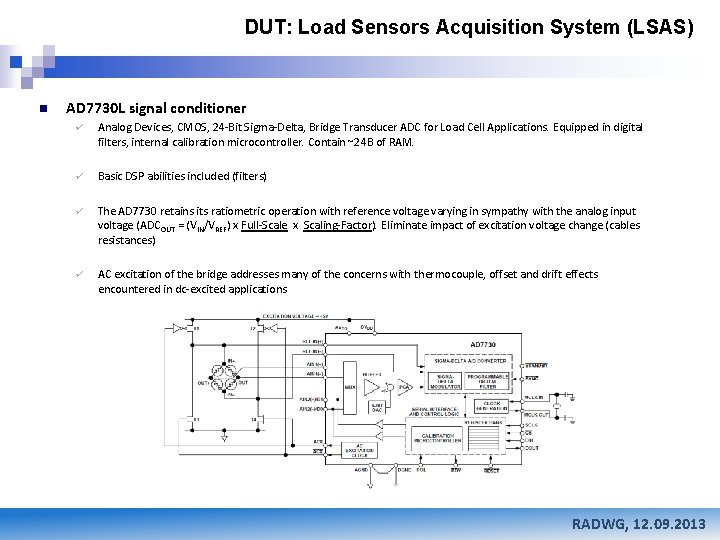 DUT: Load Sensors Acquisition System (LSAS) n AD 7730 L signal conditioner ü Analog