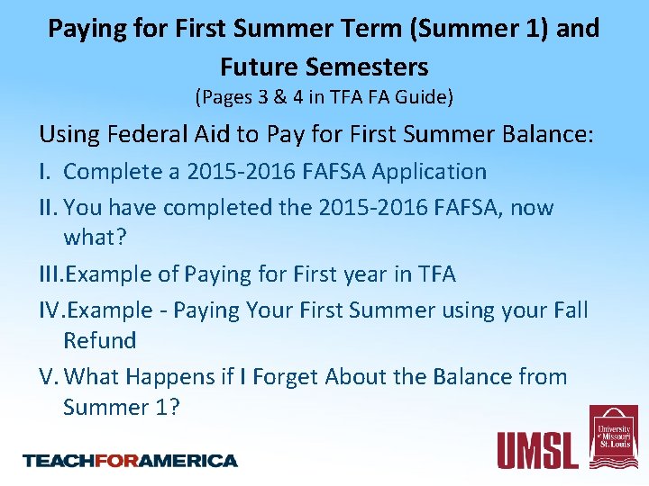 Paying for First Summer Term (Summer 1) and Future Semesters (Pages 3 & 4