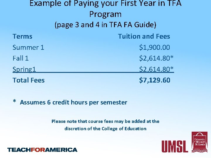 Example of Paying your First Year in TFA Program (page 3 and 4 in