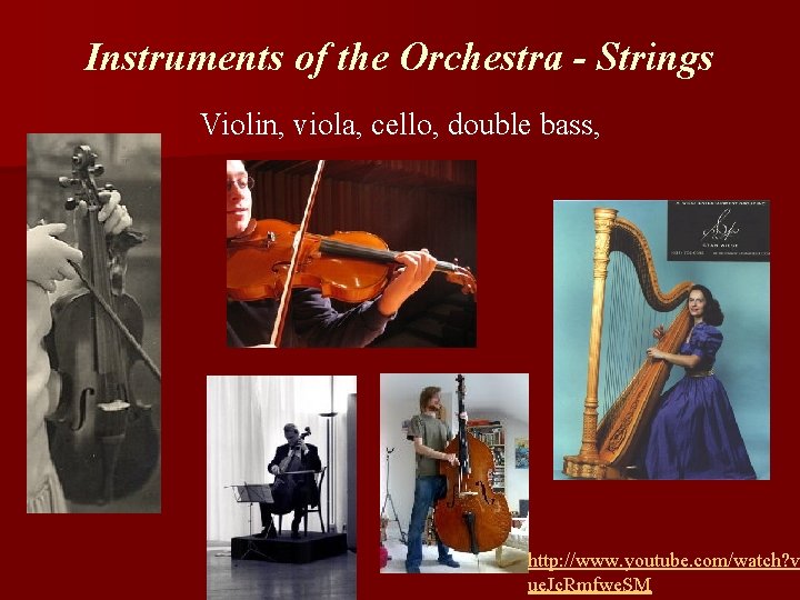 Instruments of the Orchestra - Strings Violin, viola, cello, double bass, http: //www. youtube.