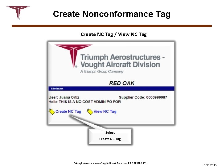 Create Nonconformance Tag Create NC Tag / View NC Tag Select Create NC Tag