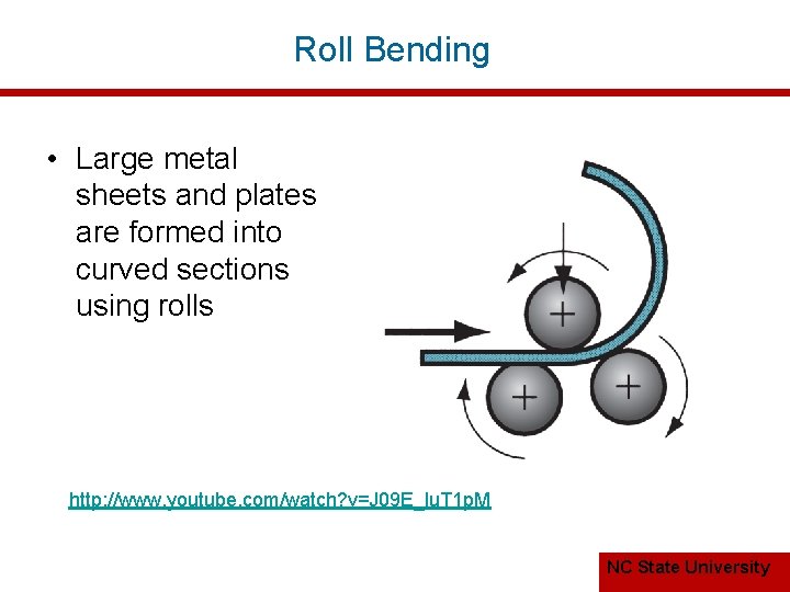 Roll Bending • Large metal sheets and plates are formed into curved sections using