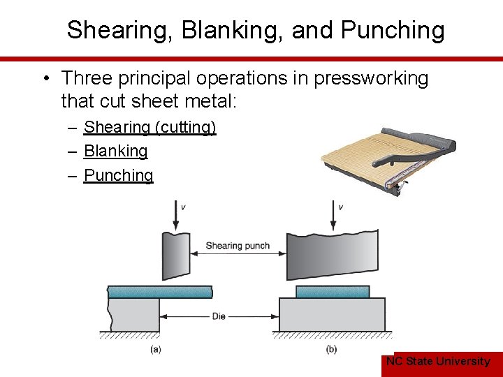 Shearing, Blanking, and Punching • Three principal operations in pressworking that cut sheet metal: