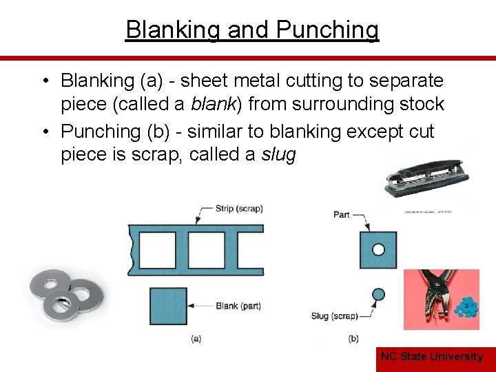 Blanking and Punching • Blanking (a) - sheet metal cutting to separate piece (called