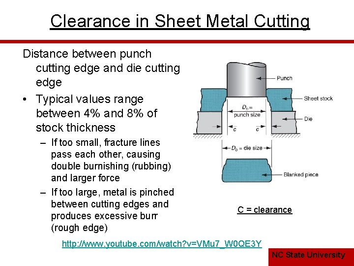 Clearance in Sheet Metal Cutting Distance between punch cutting edge and die cutting edge