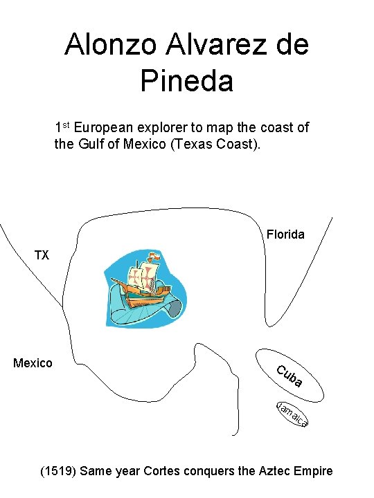 Alonzo Alvarez de Pineda 1 st European explorer to map the coast of the