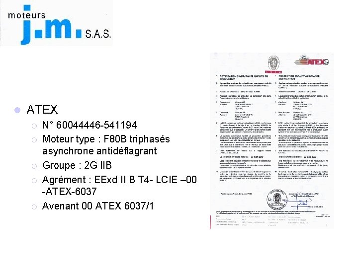 l ATEX ¡ ¡ ¡ N° 60044446 -541194 Moteur type : F 80 B