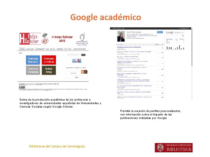 Google académico Índice de la producción académica de los profesores e investigadores de universidades