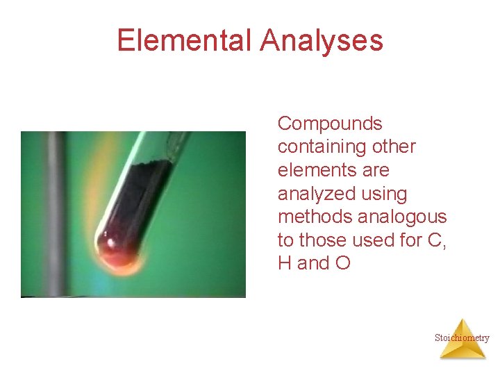 Elemental Analyses Compounds containing other elements are analyzed using methods analogous to those used