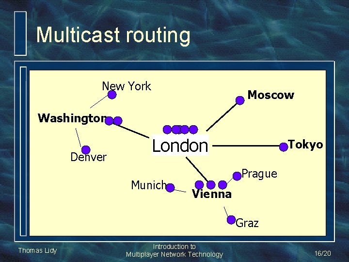 Multicast routing New York Moscow Washington Denver London Munich Tokyo Prague Vienna Graz Thomas Multicast routing New York Moscow Washington Denver London Munich Tokyo Prague Vienna Graz Thomas