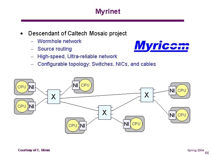Myrinet · Descendant of Caltech Mosaic project – – CPU Wormhole network Source routing