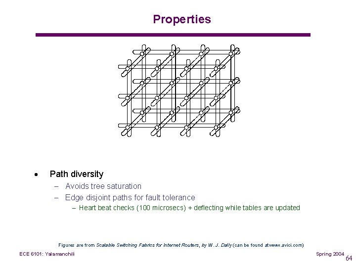 Properties · Path diversity – Avoids tree saturation – Edge disjoint paths for fault