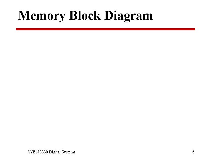 Memory Block Diagram SYEN 3330 Digital Systems 6 