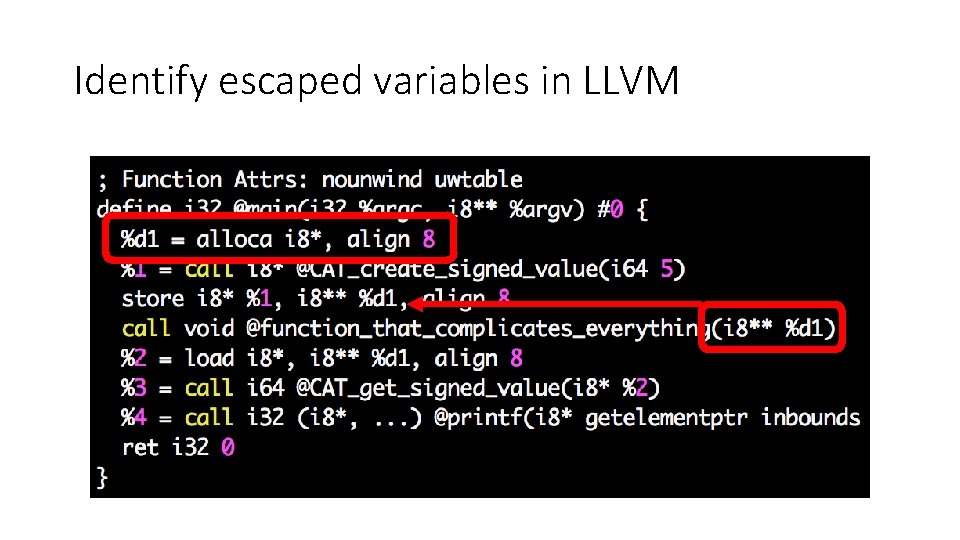 Identify escaped variables in LLVM 