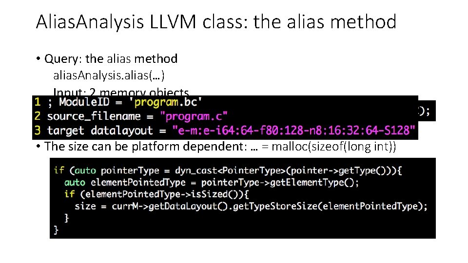 Alias. Analysis LLVM class: the alias method • Query: the alias method alias. Analysis.