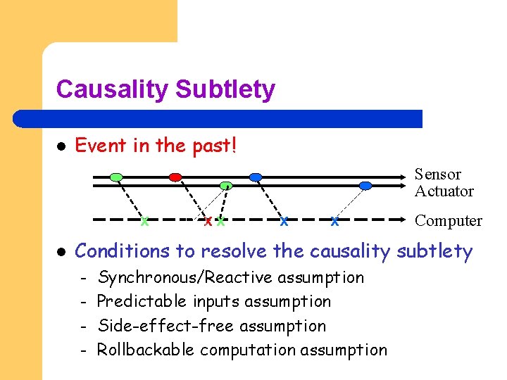 Causality Subtlety l Event in the past! Sensor Actuator x l xxx x x