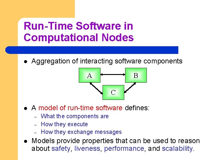 Run-Time Software in Computational Nodes l Aggregation of interacting software components A B C