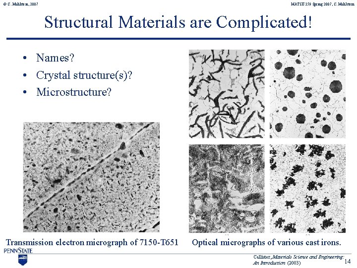 © C. Muhlstein, 2007 MATSE 259 Spring 2007, C. Muhlstein Structural Materials are Complicated!