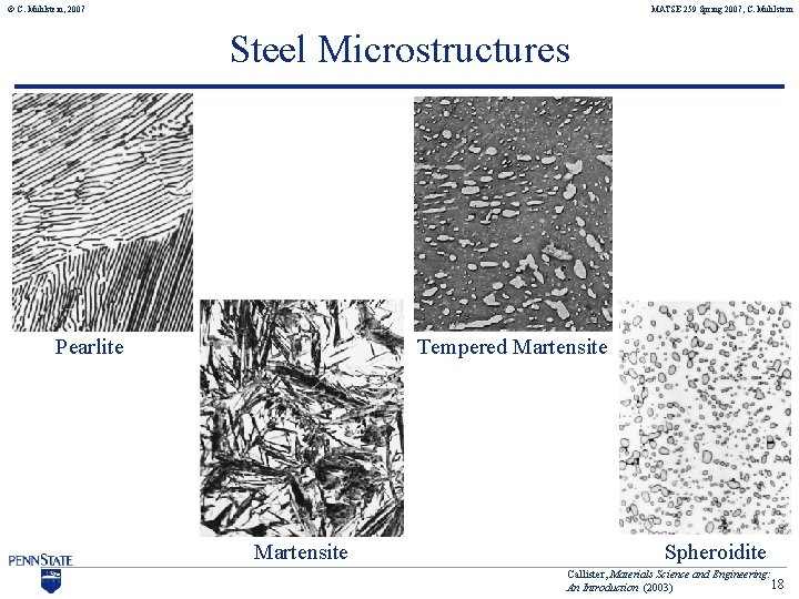 © C. Muhlstein, 2007 MATSE 259 Spring 2007, C. Muhlstein Steel Microstructures Pearlite Tempered