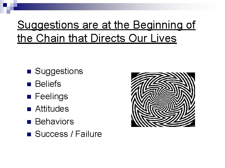 Suggestions are at the Beginning of the Chain that Directs Our Lives n n Suggestions are at the Beginning of the Chain that Directs Our Lives n n
