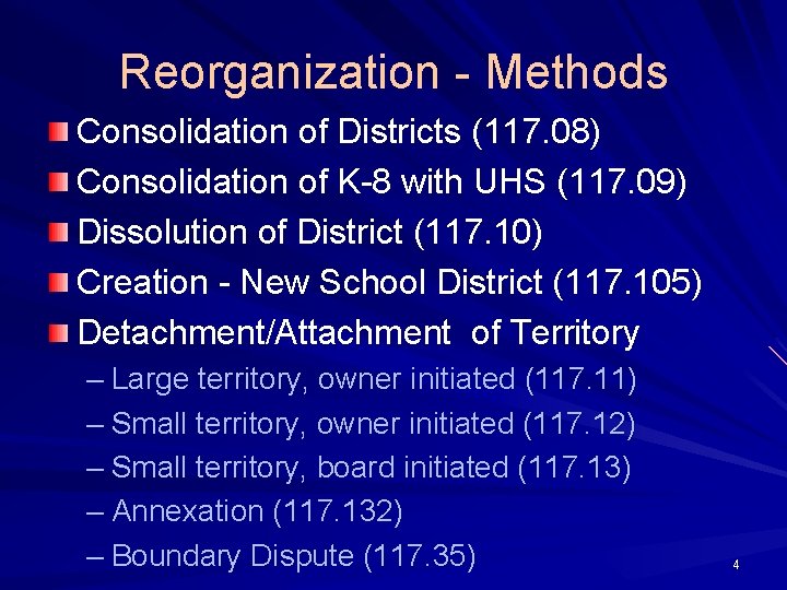 Reorganization - Methods Consolidation of Districts (117. 08) Consolidation of K-8 with UHS (117.
