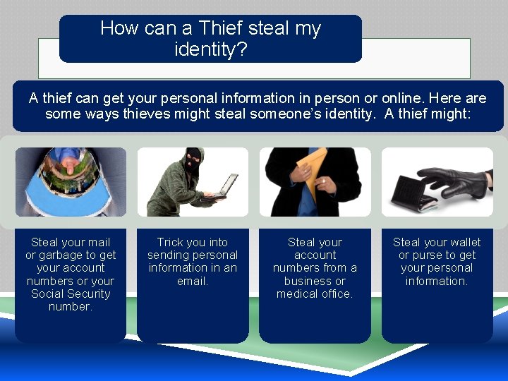 How can a Thief steal my identity? A thief can get your personal information