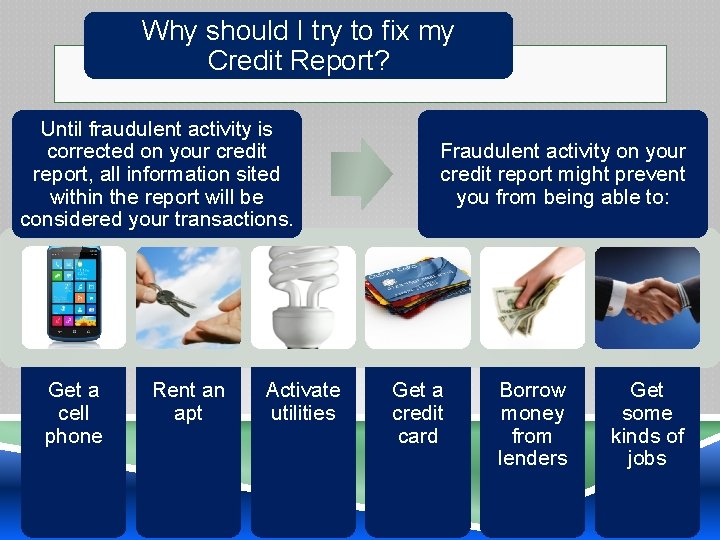 Why should I try to fix my Credit Report? Until fraudulent activity is corrected