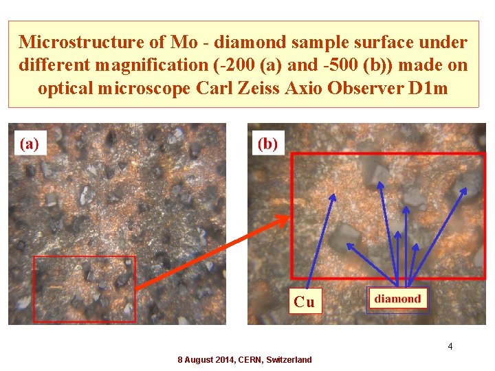 Microstructure of Mo - diamond sample surface under different magnification (-200 (a) and -500
