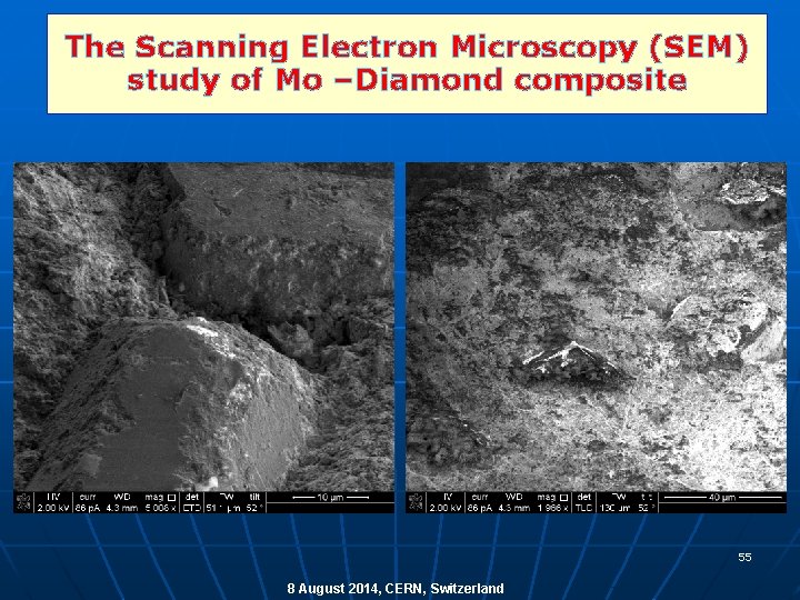 The Scanning Electron Microscopy (SEM) study of Mo –Diamond composite 55 8 August 2014,