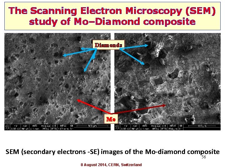The Scanning Electron Microscopy (SEM) study of Mo–Diamond composite Diamonds Mo SEM (secondary electrons