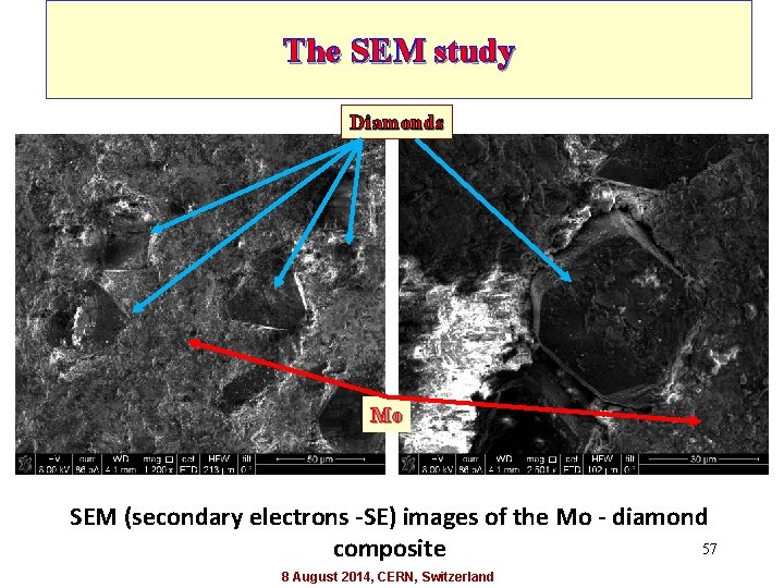 The SEM study Diamonds Mo SEM (secondary electrons -SE) images of the Mo -