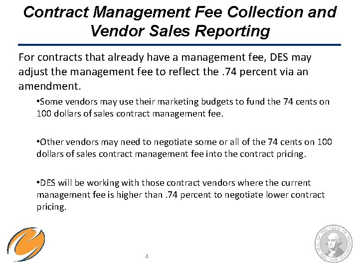 Contract Management Fee Collection and Vendor Sales Reporting For contracts that already have a