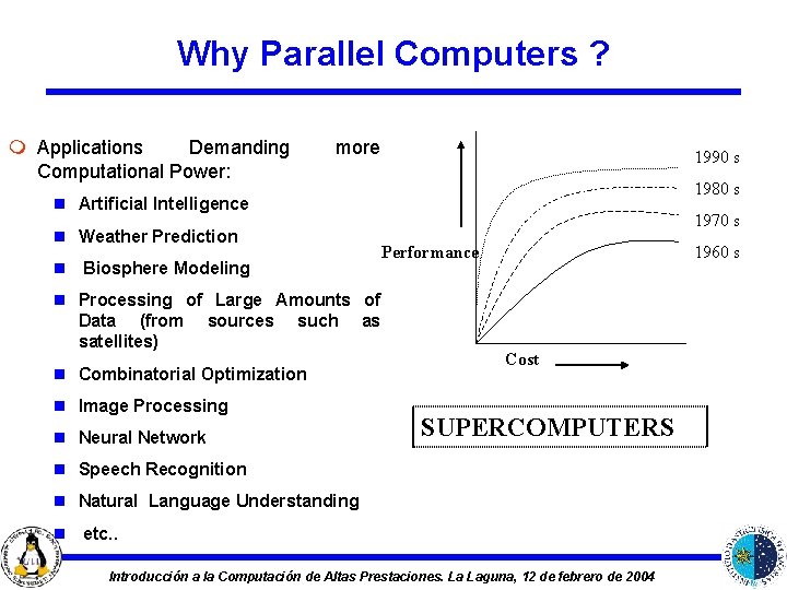 Why Parallel Computers ? m Applications Demanding Computational Power: more 1990 s 1980 s