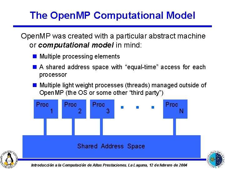 The Open. MP Computational Model Open. MP was created with a particular abstract machine