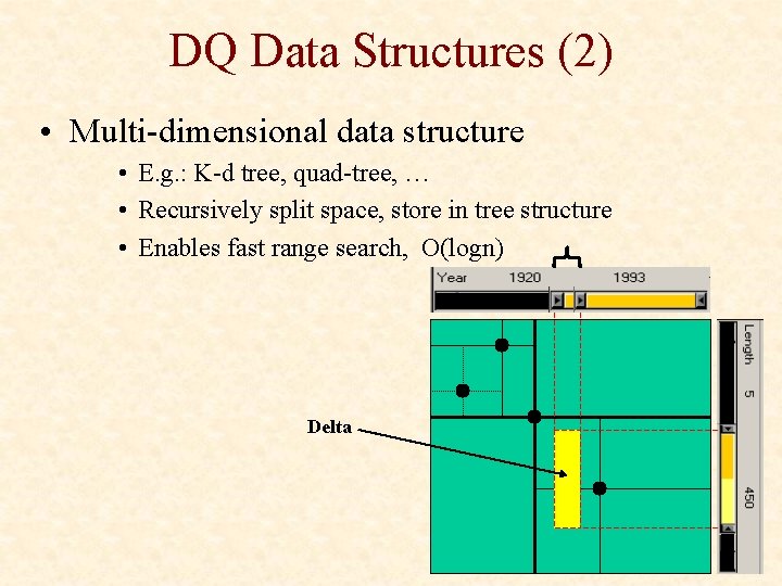 DQ Data Structures (2) • Multi-dimensional data structure • E. g. : K-d tree,