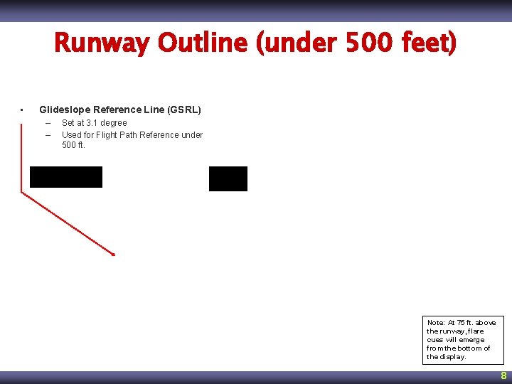 Runway Outline (under 500 feet) • Glideslope Reference Line (GSRL) – – Set at