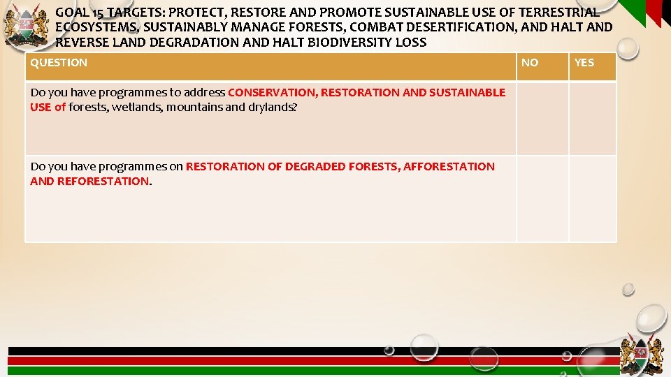GOAL 15 TARGETS: PROTECT, RESTORE AND PROMOTE SUSTAINABLE USE OF TERRESTRIAL ECOSYSTEMS, SUSTAINABLY MANAGE