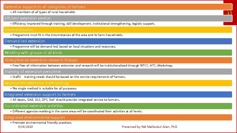 Extension support to all categories of farmers • All members of all types of