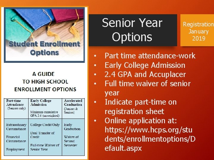 Senior Year Options • • • Registration January 2019 Part time attendance-work Early College