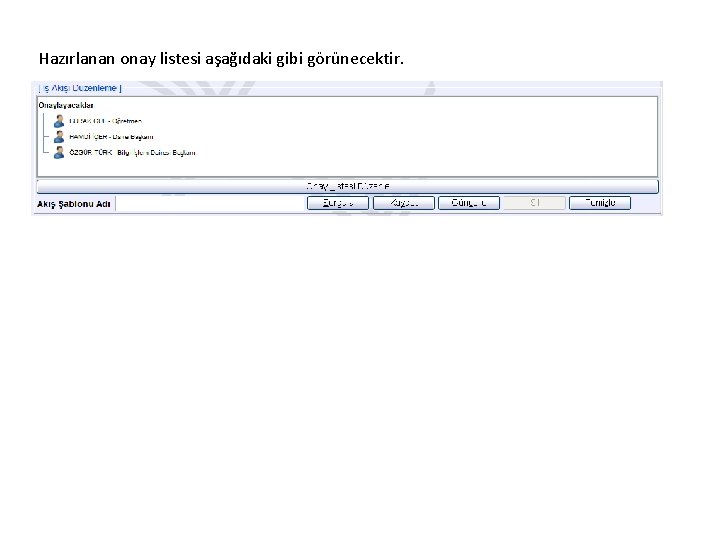 Hazırlanan onay listesi aşağıdaki gibi görünecektir. 