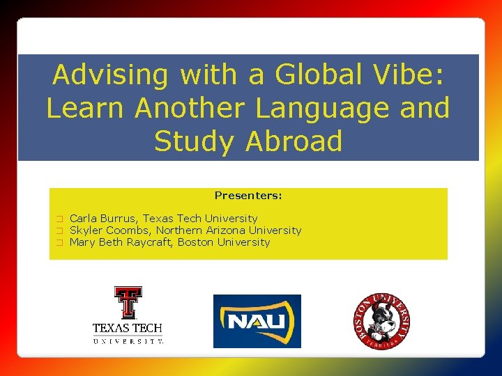 Advising with a Global Vibe: Learn Another Language and Study Abroad Presenters: � �