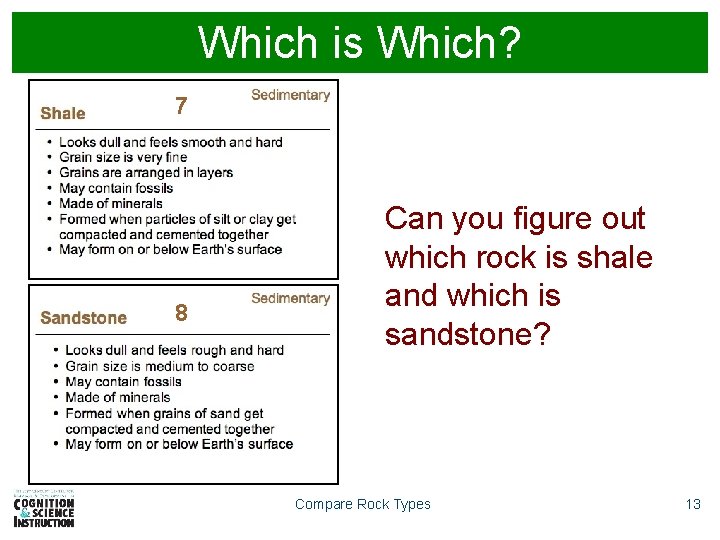 Which is Which? 7 8 Can you figure out which rock is shale and