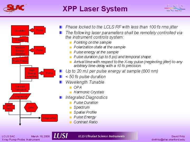 XPP Laser System Phase locked to the LCLS RF with less than 100 fs