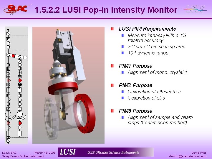 1. 5. 2. 2 LUSI Pop-in Intensity Monitor LUSI PIM Requirements Measure intensity with