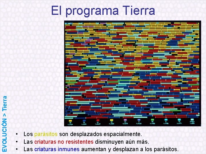 EVOLUCIÓN > Tierra El programa Tierra • Los parásitos son desplazados espacialmente. • Las