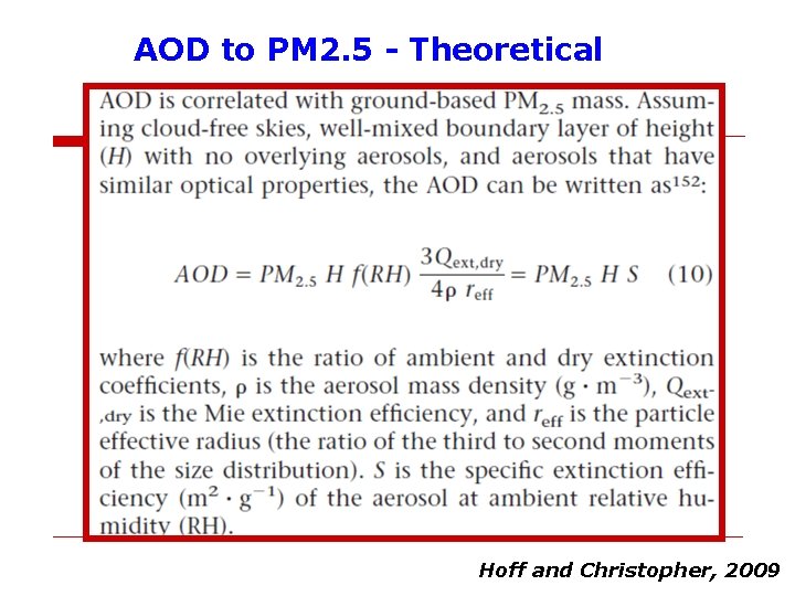 AOD to PM 2. 5 - Theoretical Hoff and Christopher, 2009 